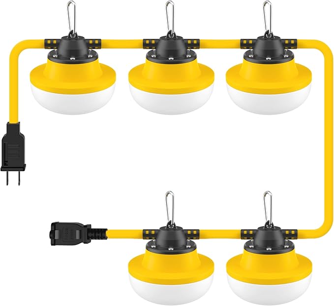 New Upgrade 50FT Construction String Lights LED Industrial Grade Best for Construction SitesRenovation WalkwaysPatioMine caveOutdoor Lighting Solutions UseFree for Climbing Hook 2Prong