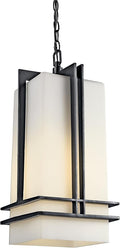 Kichler Tremillo 17 Outdoor Pendant Hanging Light in Black Exterior Porch Light with Satin Etched Cased Opal Glass (17 H x 6.5 W) 49205BK