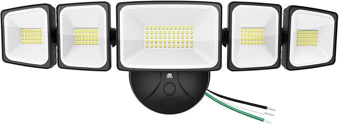 120W Outdoor LED Flood Light 5 Heads Exterior Security Lights 6500K Super Bright Floodlight Fixture Waterproof IP65 Outside Flood Lights for House Backyard Black