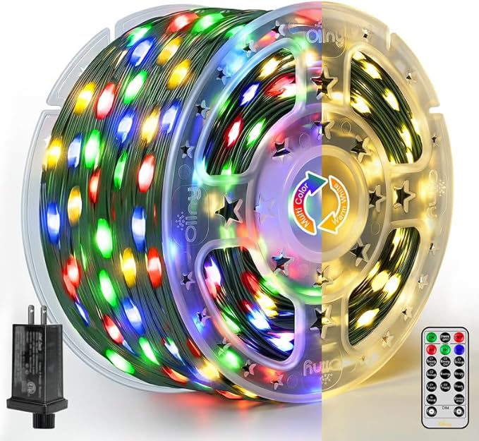 Ollny Christmas Lights 262 FT 800 LED IP67 Waterproof Color Changing Christmas Lights Outdoor with Remote 11 Modes Dimmable Timer Warm White to Multicolored Changeable String Lights for House Decor