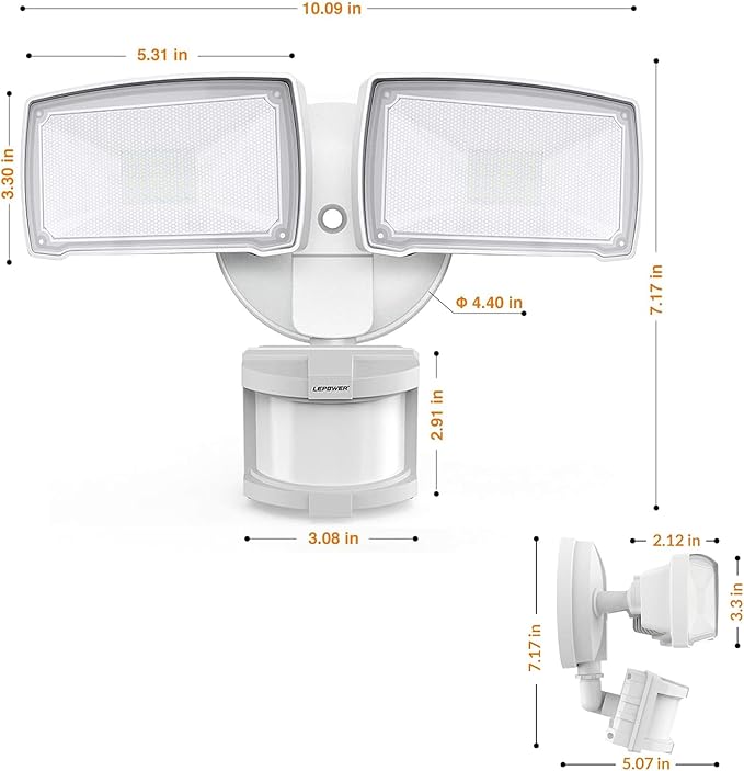 LEPOWER 30W LED Security Lights Motion Sensor Outdoor 3200LM 5500K IP65 Waterproof Hardwire 2 Head Motion Detector Flood Light for Garage Yard Porch