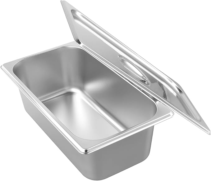 HOIGON 4 Pack 1/3 Size Steam Table Pans with Lids 4 Inch Deep Stainless Steel Hotel Pan Anti-Jam Steam Pan Half Size Hotel Pans for Buffet Restaurants Catering