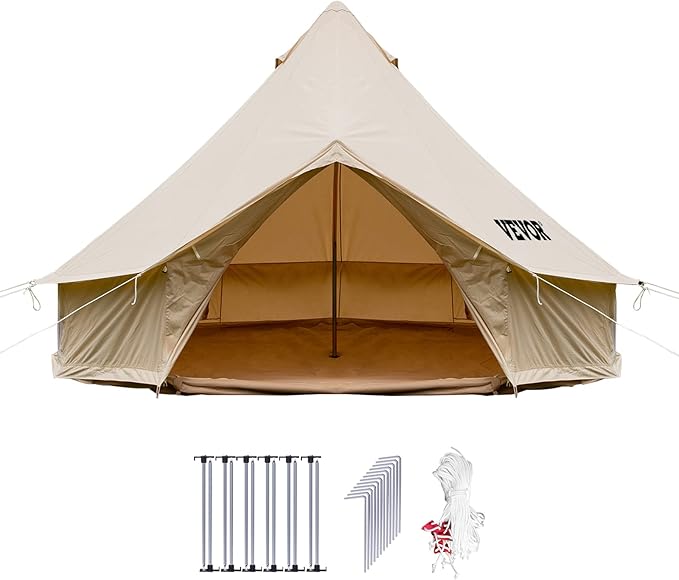 Happybuy Canvas Bell Tent - 4 Seasons Breathable 100% Cotton Canvas Yurt - w/Stove Jack Luxury Glamping Tent Waterproof for Family Camping Hunting Party