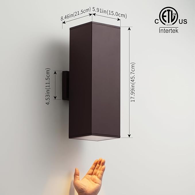 mirrea 18 Modern Outdoor Porch Light Patio Light in 2 Lights with Aluminum Rectangular Tube and Tempered Glass Cover Waterproof Wall Sconce 2 Pack (Oil Rubbed Bronze)