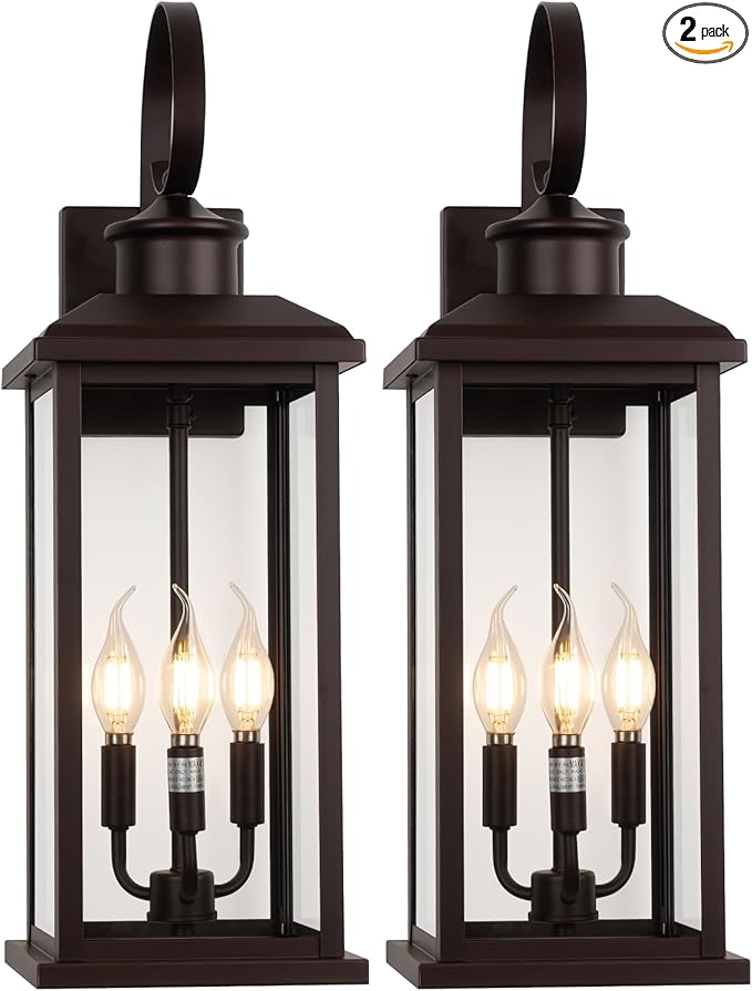 3-Light Large Outdoor Wall Light 2-Pack 24 Bronze Modern Extra Exterior Lighting Fixture Waterproof Porch Sconce Wall Mount Outside Lamp for Front Door Farmhouse