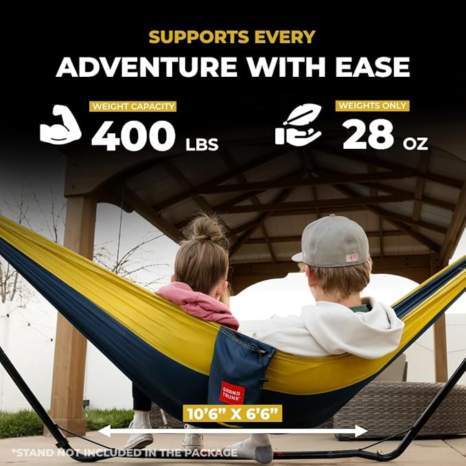 GRAND TRUNK TrunkTech Double Hammock | Ultra-Strong &amp Lightweight | 11 ft Hammock with Ripstop Nylon | 500 lb Capacity | Fast-Drying &amp Weather-Resistant | Charcoal/Magenta