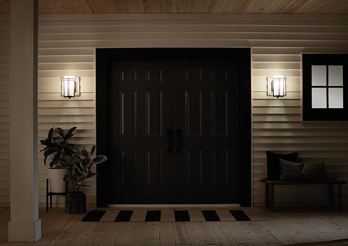 Kichler Tremillo 11.75 Outdoor Wall Lightin Black 1-Light Exterior Wall Sconce Porch Light with Satin Etched Cased Opal Glass (11.75 H x 5.75 W) 49200BK