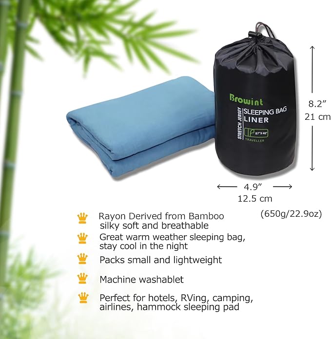 Travel Sheets for Hotel Rayon Derived from Bamboo Stretchy Sleep Sack for Adults Warm Weather/Summer Sleeping Bag Liner for Camping and Travel Rectangular with Pillow Pocket Mummy Cooling Sheets