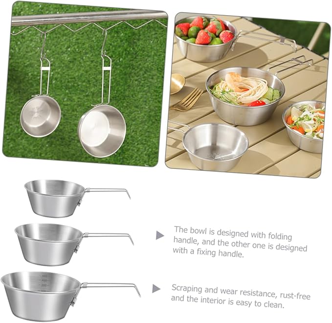 GANAZONO 9pcs Stainless Steel Mixing Bowls Collapsible Camping Bowl Portable Handle Dishwasher Safe