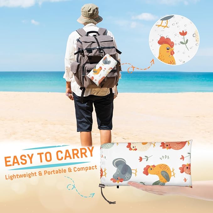 Waterproof Sandproof Beach Blanket 59''×68'' Chicken Baby Polyester Outdoor Picnic Blanket with 4 Stakes &amp Storage Bag for BeachCampingVacation Multi-Color