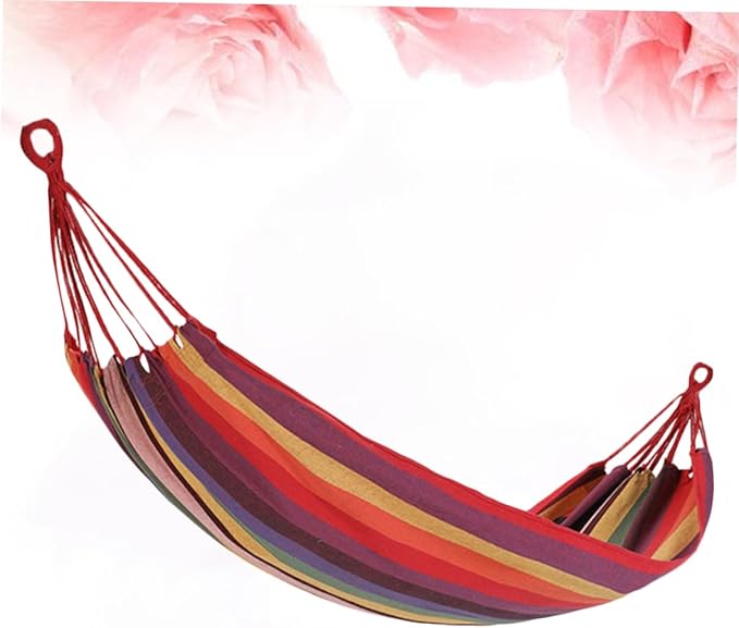 GALPADA Canvas Single Hammock Stripes Lightweight Portable Garden Swing for Outdoor Camping Travel and Relaxation Includes Carry Bag and Rope for Easy Setup