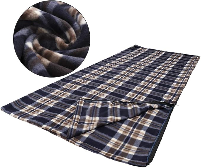 Fleece Sleeping Bag Microfiber Lightweight Travel Sheet Liner Comfortable Warm Sleeping Bag for Cold Weather Camping Blanket with Carry Storage Bag for Outdoor Backpacking(Green)(Black)