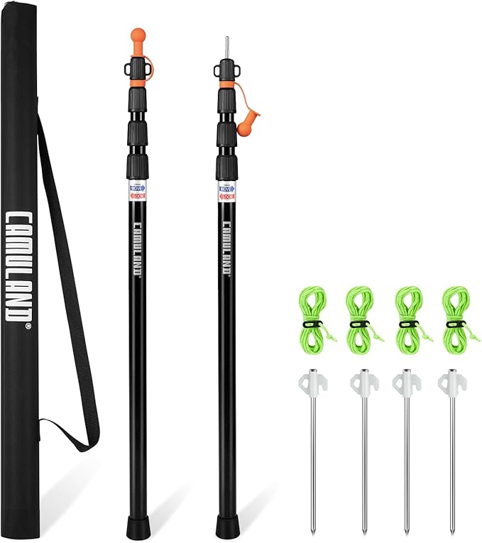 CAMULAND Tarp Poles Set of 2 31.1 - 90.6” Aluminum Tent Poles for Tarp Adjustable Lightweight Portable Telescoping for Camping Hiking Hammock Awning/Outdoor Activities-4 Section