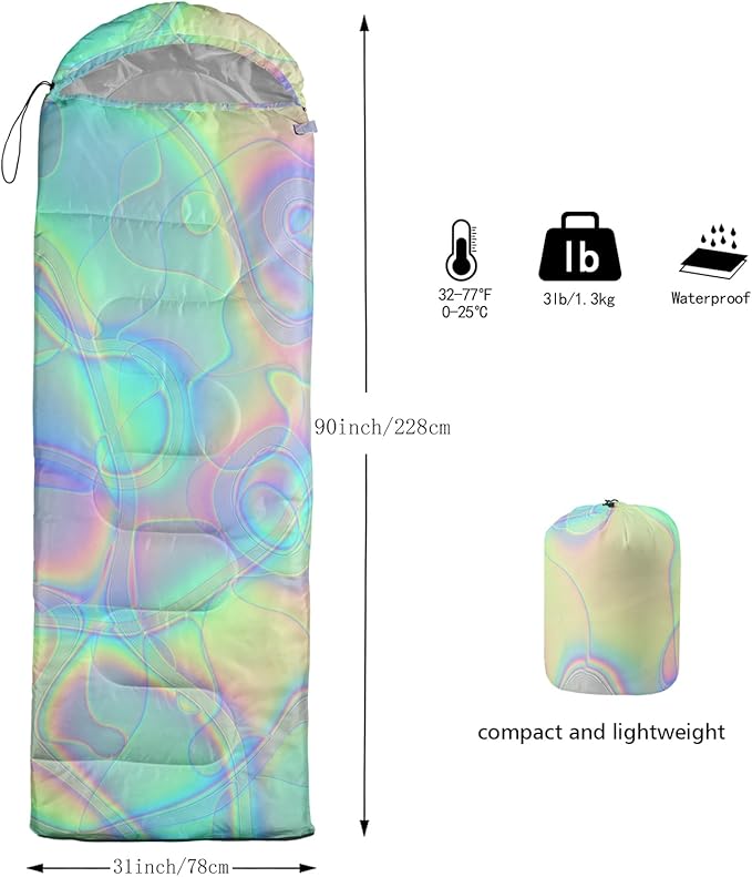 Kids Sleeping Bag for Boys GirlsBlue Ripples Print-Lightweight Warm Portable Outdoor Indoor-Waterproof Cold Weather Resistant Sleeping Bag for Camping Hiking