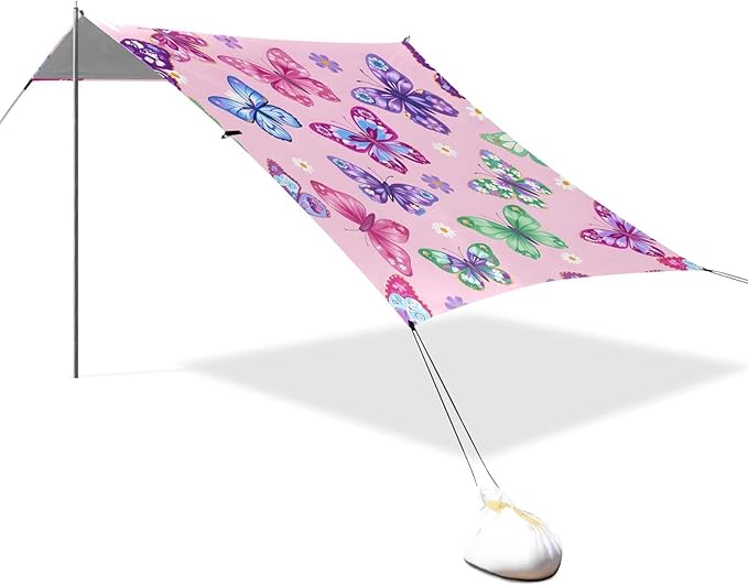 Bolaz Beach Canopy Tent Sun Shade9'×10.5' Large Family Beach Shade UPF50+- Outdoor Shade for Camping Trips FishingFlower Butterfies Pattern