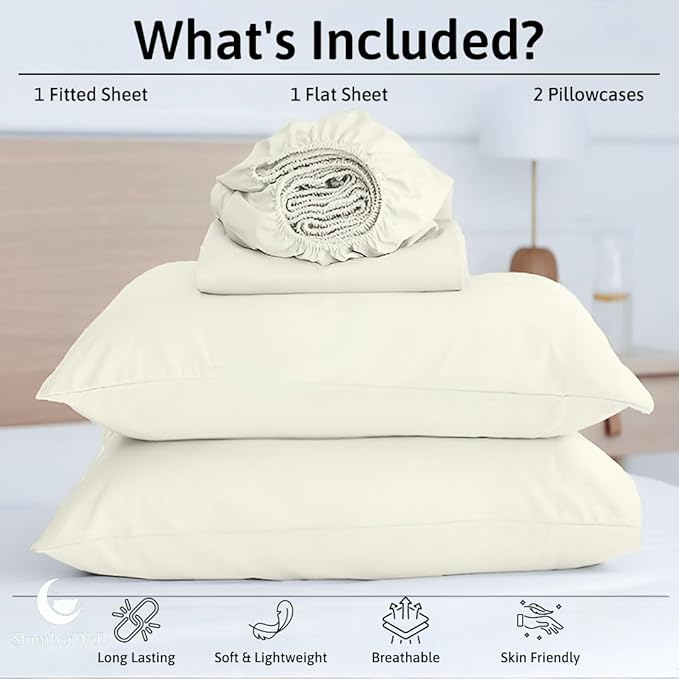 SlumberWell 4 Piece Luxury Soft Microfiber Fitted Bed Sheet Set for Campers 8 to 12 Inch Deep Pocket RV Full 54 x 75 Ivory