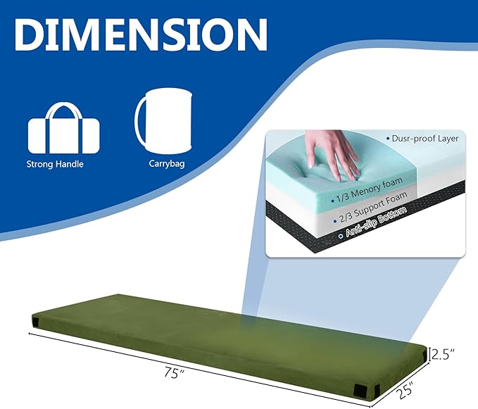 Thick Memory Foam Camping Mattress Sleeping Pad Memory Foam Camping Mattress Pad Sleeping Mat Portable Floor Mat Roll Up Mattress for Guests Kids Adult Sleepover
