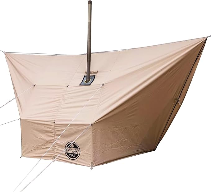POMOLY Hammock Tarp Camping Tarp with Stove Jack Ultralight Waterproof Shelter Canvas Rain Fly for Hiking Backpacking (Khaki)