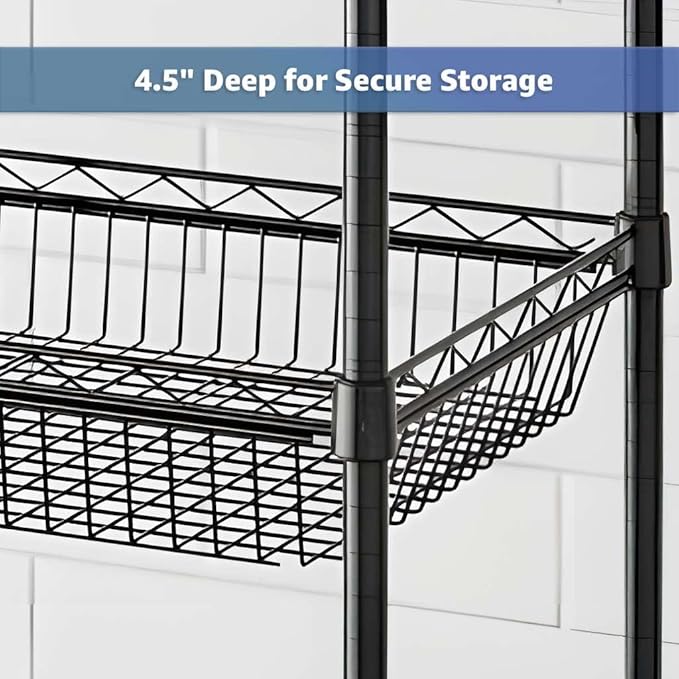 18 x 48 Black Wire Shelf Basket NSF Storage Basket for Shelving Units 600 lb Capacity