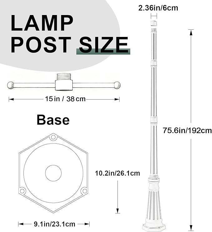 76 Vintage Design Cast Aluminum Lamp Post with Crossbars Matte Black Powder Coated Outdoor Lighting Pole for Porch/Yard/Garden Walkway