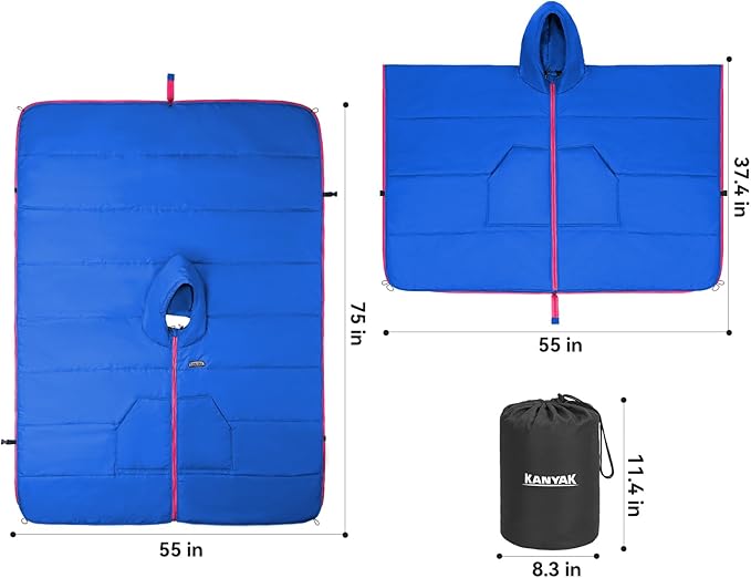 Camping Blanket Poncho Large Wearable Blankets 75 x 55 inch Cape Windproof &amp Water-Repellent Portable &amp Warm for Outdoor Sports Travel Car