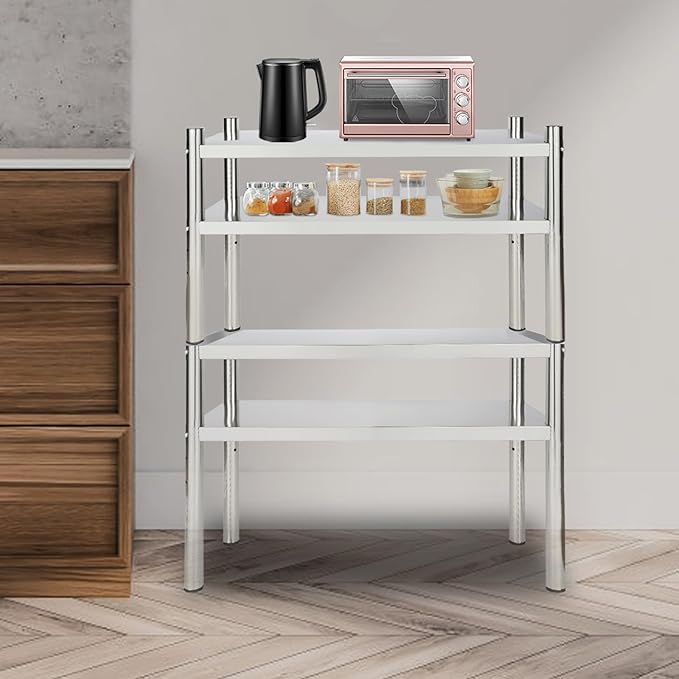 Stainless Steel Shelving 2 Tier Utility Bakers Racks Adjustable Shelf Storage Heavy Duty Shelving for Kitchen Commercial Office Garage Storage Laundry Room Organization (2-Tier 12*30in)
