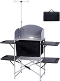 Nice C Camping Kitchen Station Camping Table Picnic Table Grill Table Folding Table Upgrade Light Stand and Windshield Cooking Station &amp Organizers Carry Bag for Beach Picnic (Silver/Black)