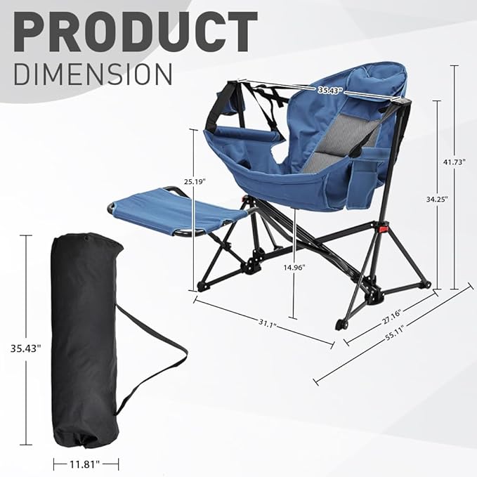 outdoor basic Adjustable Camping Folding Chair with Footrest - Portable Zero Gravity Lounge Chair for Beach Lawn Picnic Fishing &amp Backpacking Trips Supports 600lbs