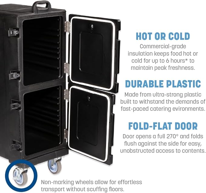 Carlisle FoodService Products Cateraide Insulated Front Loading Food Pan Carrier with Casters for Catering Events and Restaurants Plastic 10 Pans Brown