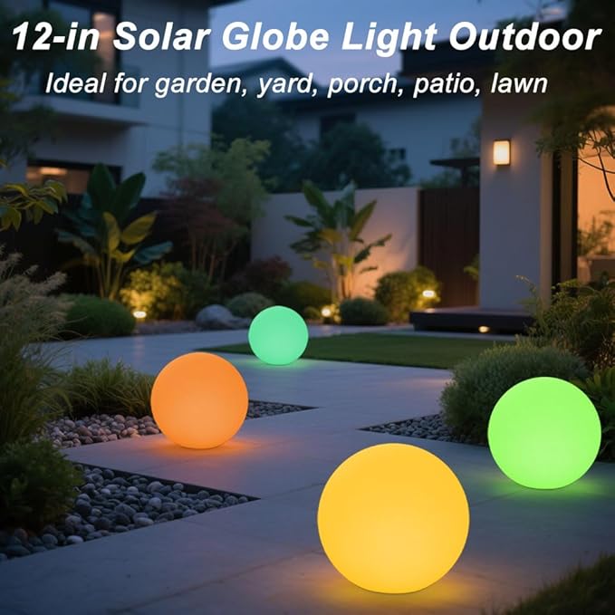 12 Inch Solar Glowing Ball Light Outdoor Solar Garden Globe Light w/Remote RGB Color Changing Waterproof Large LED Orb Lights Landscape Lighting Mood Lamp w/Ground Stake for Patio Yard Lawn Path