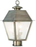 Livex Lighting 2166-29 Transitional Two Light Outdoor Post Lantern from Mansfield Collection in Pwt Nckl B/S Slvr. Finish 9.00 inches 16.50x9.00x9.00 Vintage Pewter