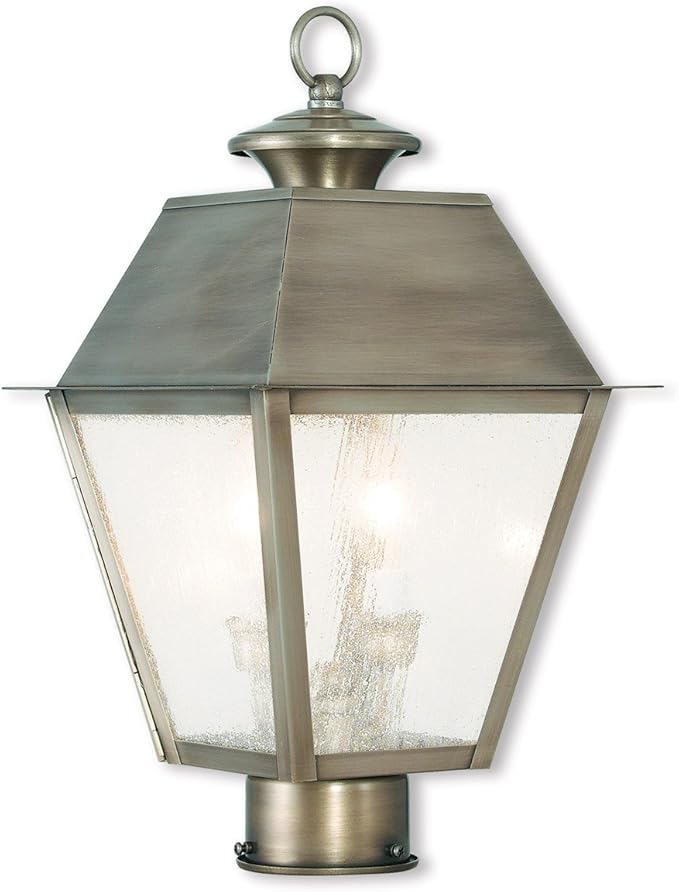Livex Lighting 2166-29 Transitional Two Light Outdoor Post Lantern from Mansfield Collection in Pwt Nckl B/S Slvr. Finish 9.00 inches 16.50x9.00x9.00 Vintage Pewter