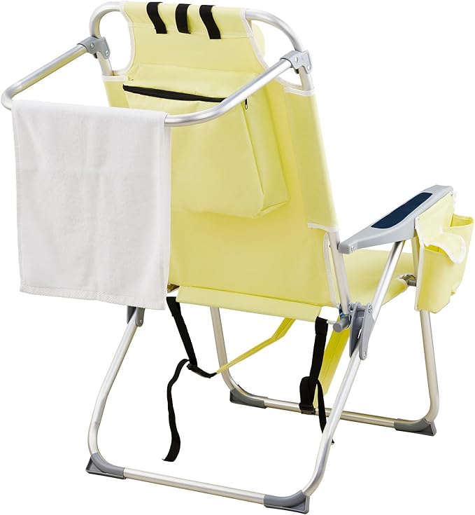 Tall Beach Chairs for Adults 5-Position Reclining Backpack Beach Chair with Cooler &amp Storage Pouch Portable Lightweight Folding Beach Chair with Aluminum Frame &amp Cup Holder Supports 220lbs