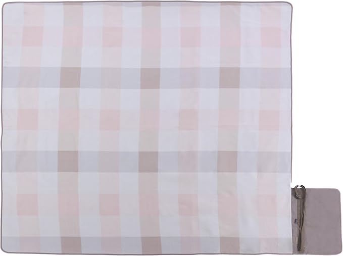 Picnic TIME Blanket Tote XL Outdoor Picnic Blanket 70x80 Foldable Beach Mat with Soft Fleece Top Water-Resistant Backing Carry Strap &amp Pocket Portable Blanket for 4-5 People (Pastel Plaid)