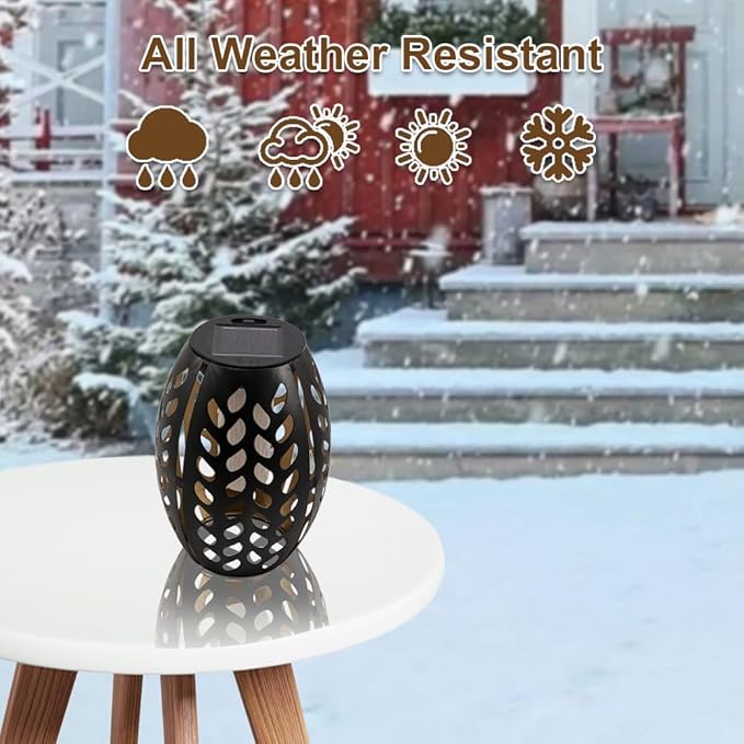 2PCS Solar Table Lanterns with Flickering Flame Light Outdoor Waterproof Metal Desktop Decorative Lamp with Hollow Design for Tabletop Garden 7.3 H Black Leaf