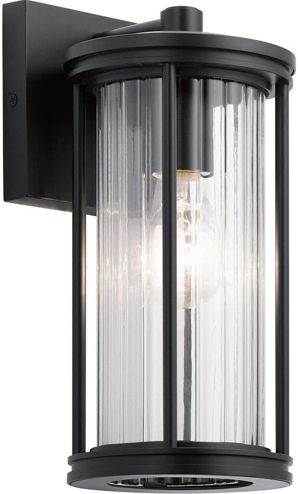 Kichler Barras 11.5 1 Light Outdoor Wall Light with Clear Ribbed Glass in Black