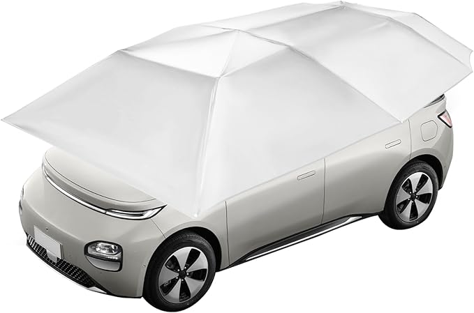 Semi-Automatic Car Canopy Tent 13.78x7.2ft Folding Sun Protection Car Awning Cover Removable Carport Umbrella Portable Universal Auto Shading Protection for Sedan SUV Parking Outdoors (Silver Gray)
