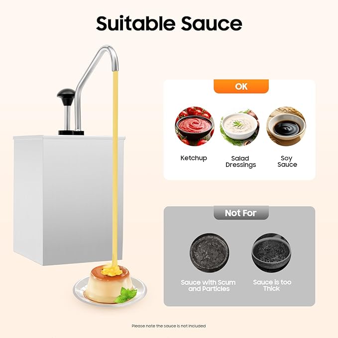 4L Single Bucket 304 Stainless Steel Condiment Pump Station Sauce Dispenser Pump for Syrup Salad Dressing Ketchup Seasoning Sauce