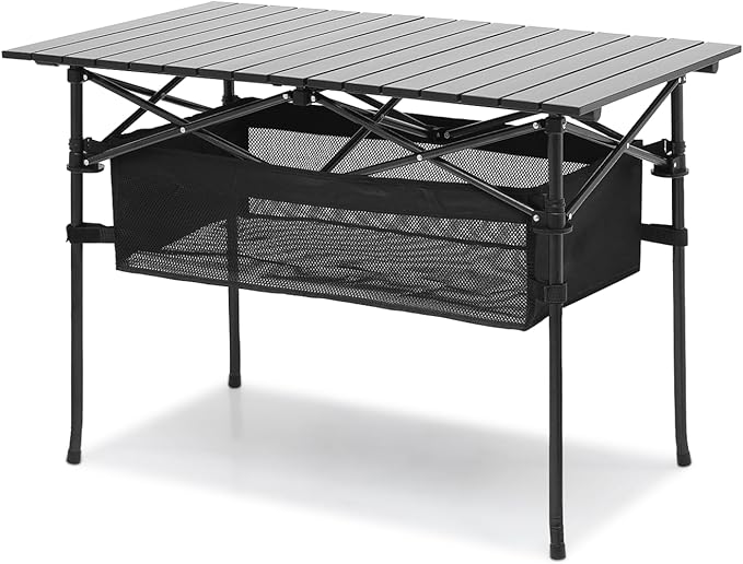 Magshion 37 Folding Camping Table with Large Storage Basket &amp with Carry Bag Aluminum Picnic Table for Indoor Outdoor Camping Backyard BBQ Use Black