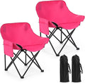 2 Pack Compact Camping Chairs Portable Folding for Outside with Carry Bag Lightweight Moon Chairs for Travel Picnic Hiking Beach Fishing 600D Oxford Supports 330lbs(Pink)