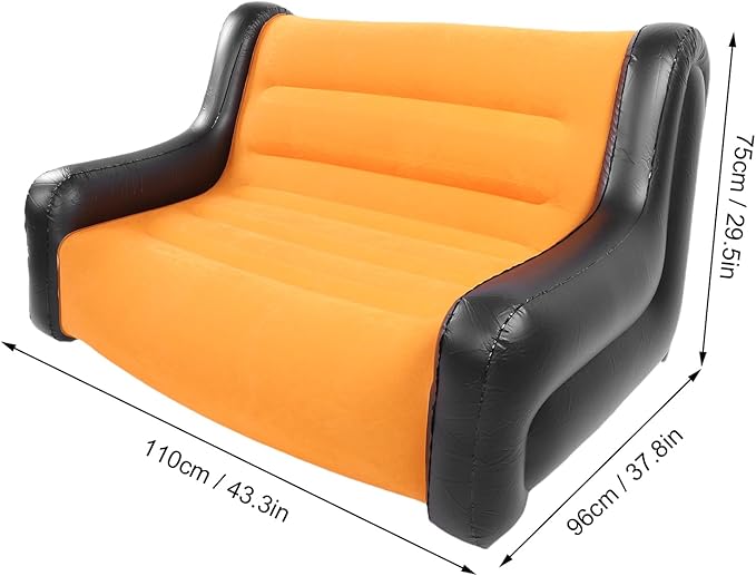 Inflatable Sofa Blow Up Couch 2 Seat Flocked PVC for Indoor Outdoor Use with Armrests Supports 150kg