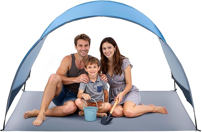 VEVOR Beach Tent Sun Shelter for 3 Person UPF 50+ Portable Sun Shade Beach with Carrying Bag &amp Ground Stakes Lightweight and Easy Setup Beach Umbrella for Camping Fishing Outdoor Picnic