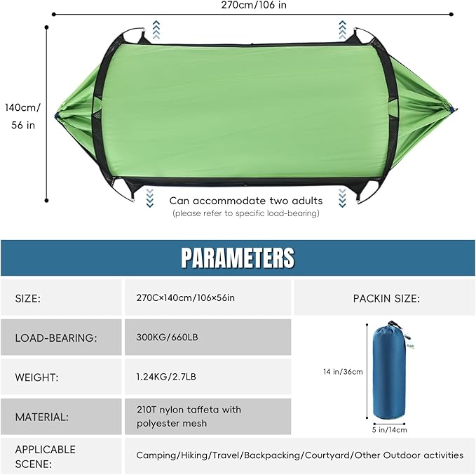 Professional Camping Hammock with Mosquito Net Lightweight Portable Double with Two 10 FT Hammock Tree Straps 210T NylonRain and Sun ProtectionHammock for Camping Hiking Yard Backpacking