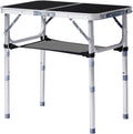 Portable Aluminum Folding Camping Table3-Height Adjustable Lightweight Outdoor Table with Mesh Storage Carry Handle for Picnic BBQ Beach Hiking (Black 2ft)