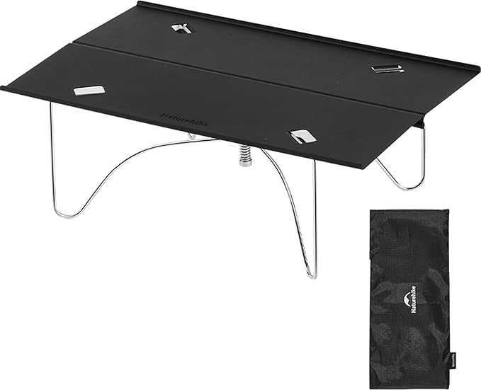 Naturehike 11oz Solo Folding Camping Table - 66lb Load Capacity Ultralight Mini Backpacking Table Aluminum No Assembly for Hiking Camping &amp Beach (Compact Small Side Table with Carry Bag) (Blac