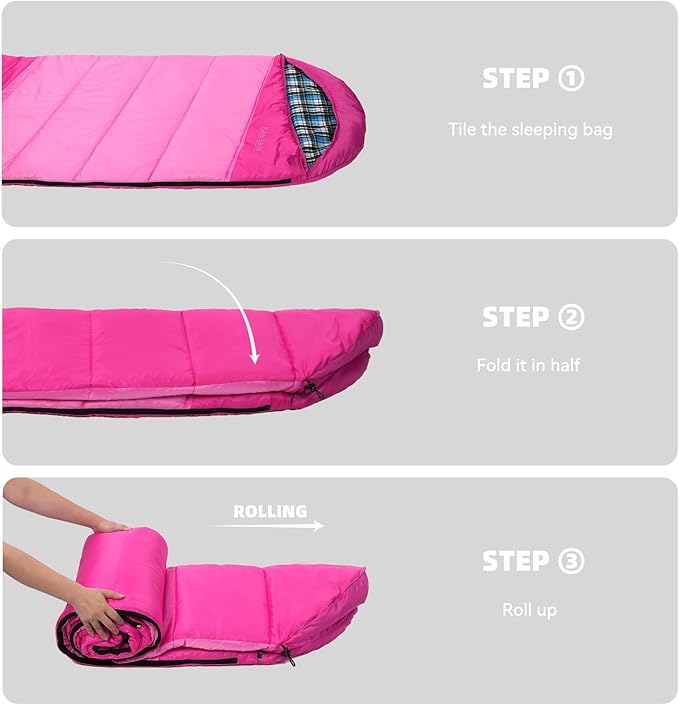 Cotton Flannel Lined Sleeping Bag for Adults Teens Kids Cold Weather &amp Warm 3 Seasons Lightweight Compact Camping Essentials Equipment Hiking Outdoor Travel