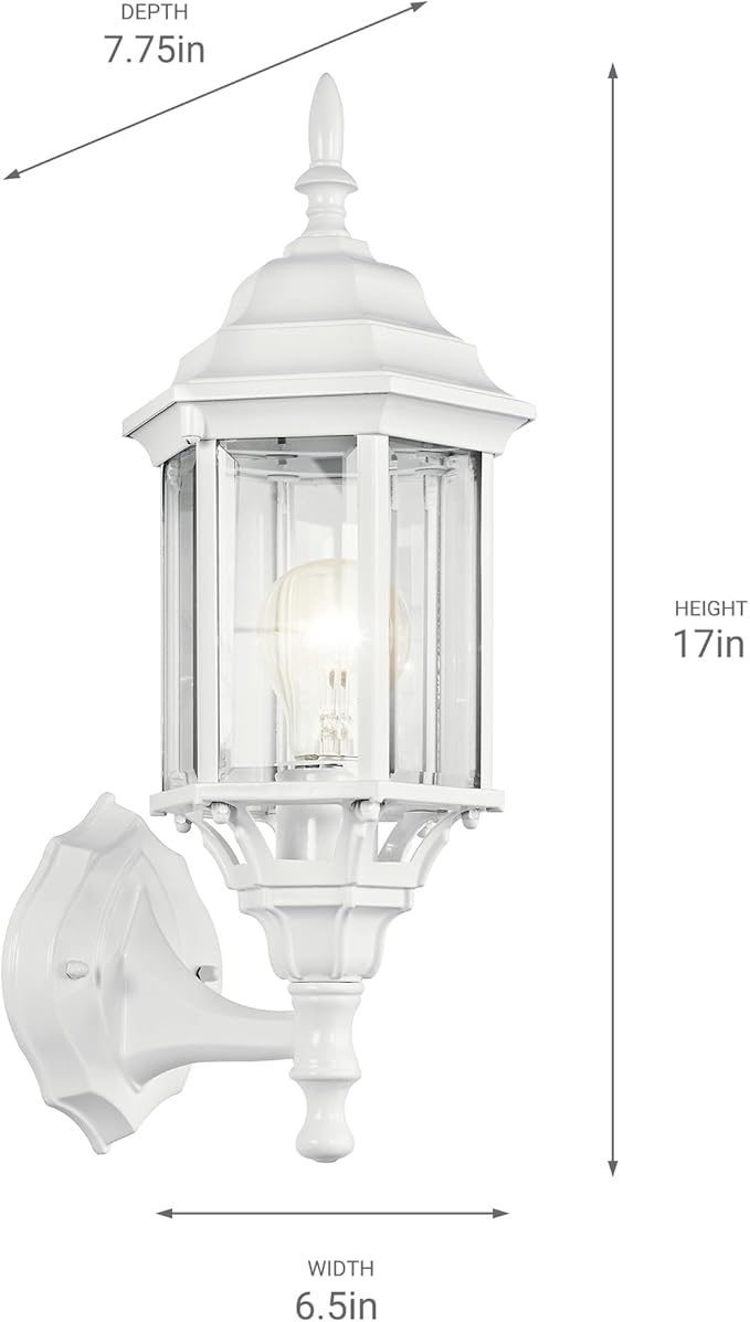 Kichler Chesapeake 17 Outdoor Wall Light in White 1-Light Exterior Porch Light Coastal Wall Sconce with Clear Beveled Glass (17 H x 6.5 W) 49255WH