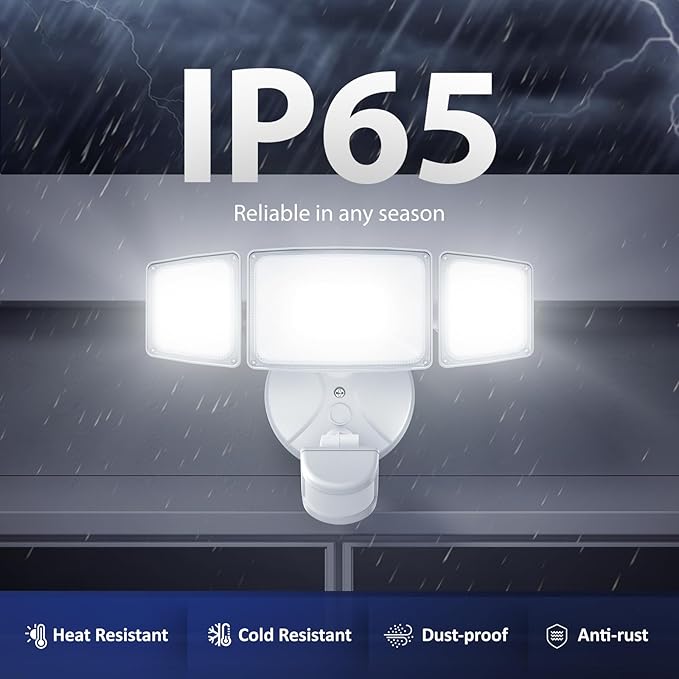 Onforu 75W LED Flood Light Motion Sensor Outdoor 7000lm Dusk to Dawn Flood Light Security Light with Three Head IP65 Waterproof Exterior Floodlight 6500k Wall Light for Entryway Stairs Yard Garage