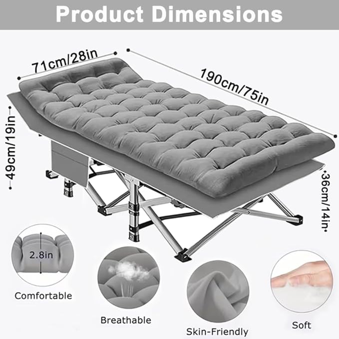 Camping bed with a load capacity of 560/660/760 lbs with a mattress and a storage bag. It is a foldable and easy-to-store guest bed A version without a mattress is also available (Grey 560lbs)