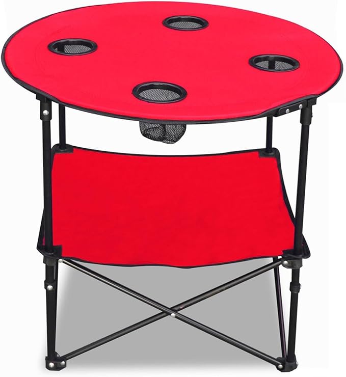 Etna Portable Camping Table Folding Camp 28 Inch Foldable Beach Outdoor with Cup Holders &amp Carry Bag for Camping Beach Backpacking Tailgating Patio RV - Red (5075-RED)
